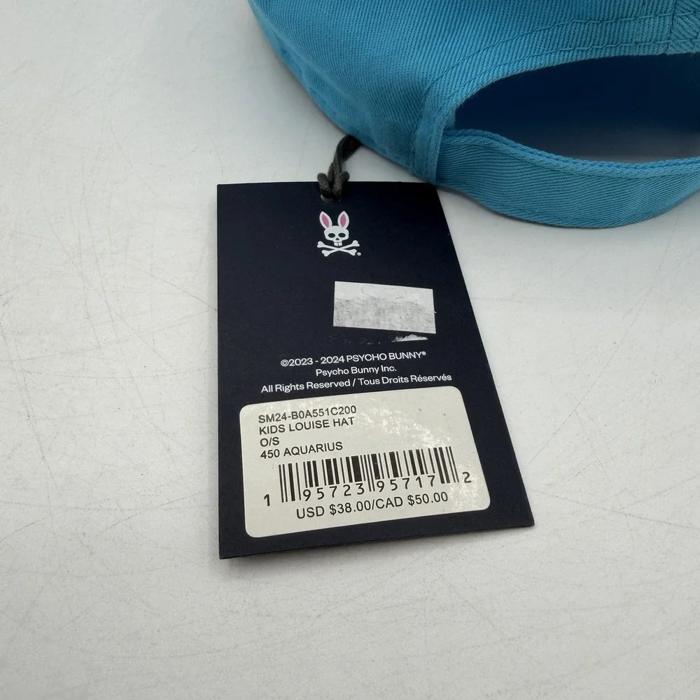 Psycho Bunny Louise Hat KIDS Strapback Adjustable‎ Aquarius Blue O/S Unisex NWT